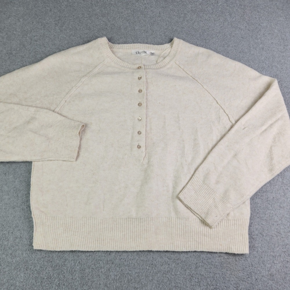 Cloth by Design Henley Sweater Womens Large‎ Cream Knitted Soft Warm Long Sleeve
